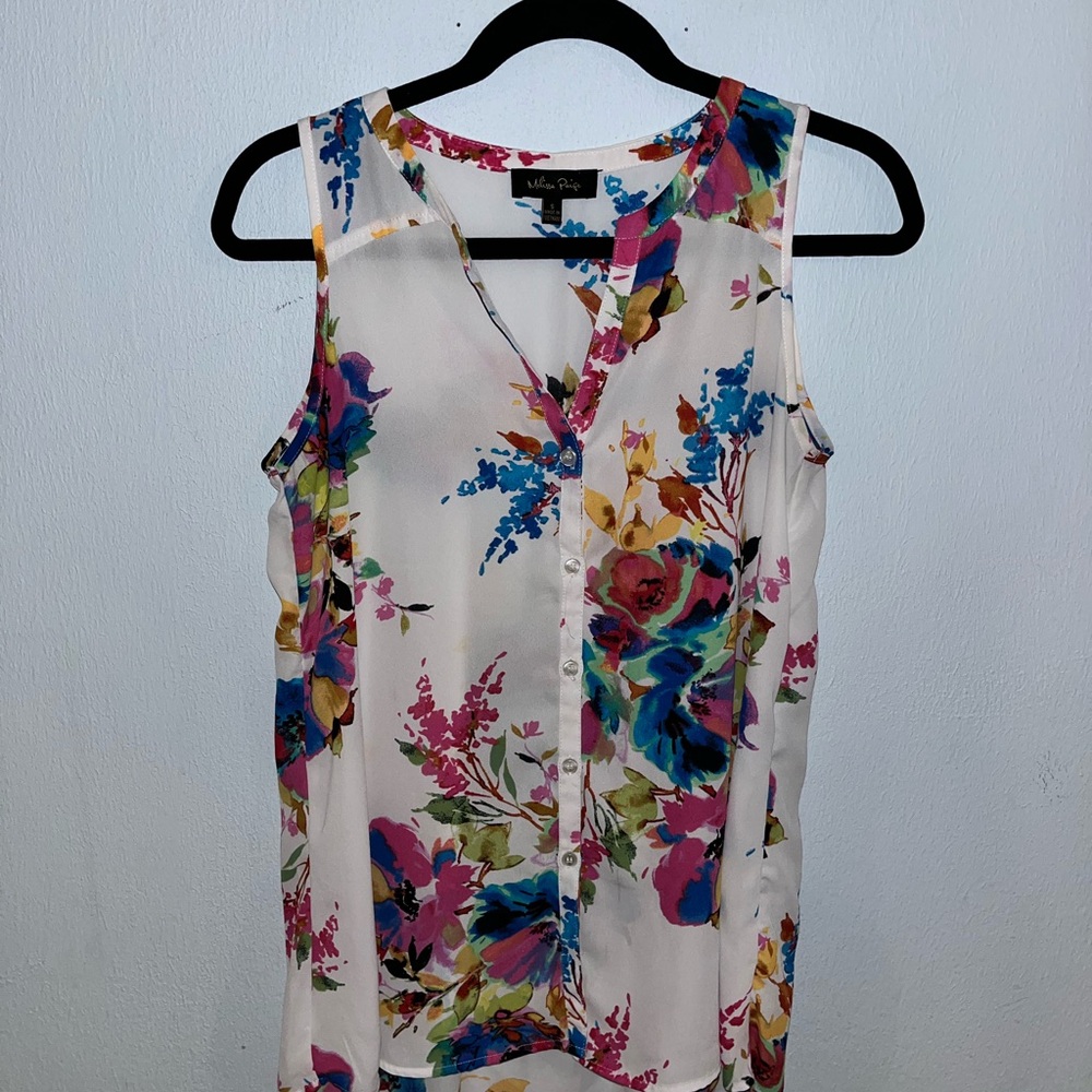 Melissa Paige Vibrant Floral Sleeveless Blouse